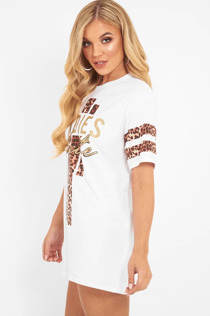 White Leopard Ladies Unite Slogan T-Shirt - Kayzlee-Tops
