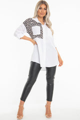 White Leopard Print Insert Button Down Shirt - Shelby-Shirts