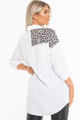 White Leopard Print Insert Button Down Shirt - Shelby-Shirts