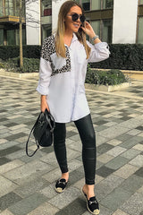 White Leopard Print Insert Button Down Shirt - Shelby-Shirts