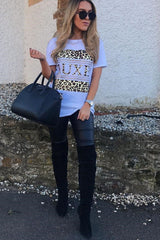 White Leopard Print Luxe Slogan T-Shirt - Cayleigh-Tops