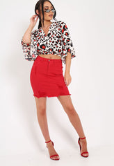 White Leopard Print Ruched Crop Top - Damira-Crop Tops