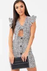 White Leopard Print Tie Button Front Bodycon Dress - Aaira-Dresses