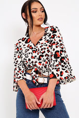 White Leopard Print Tie Front Shirt - Ikran-Tops