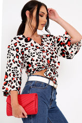 White Leopard Print Tie Front Shirt - Ikran-Tops