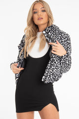 White Leopard Print Zip Front Puffer Coat - Lidya-Coats