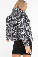 White Leopard Print Zip Front Puffer Coat - Lidya-Coats