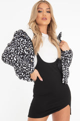 White Leopard Print Zip Front Puffer Coat - Lidya-Coats
