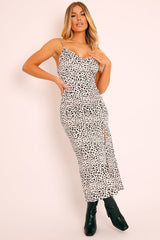 White Leopard Side Split Midi Dress - Tollie-Dresses