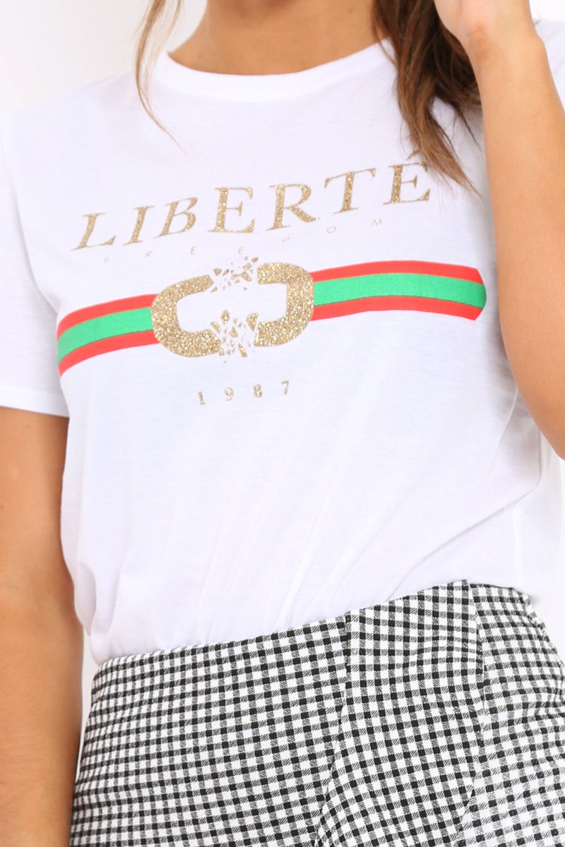 White Liberte Slogan T-shirt - Eleanor-Tops
