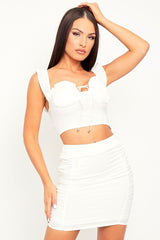 White Lightweight Cup Crop Top + Mini Skirt Co-ord - Amillia-Co-ords
