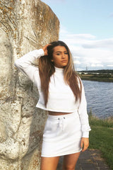 White Lime Contrast Stitch Crop Jumper Skirt Co-ord - Keva-Co-ords
