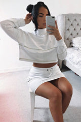 White Lime Contrast Stitch Crop Jumper Skirt Co-ord - Keva-Co-ords