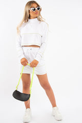 White Lime Contrast Stitch Crop Jumper Skirt Co-ord - Keva-Co-ords