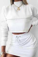 White Lime Contrast Stitch Crop Jumper Skirt Co-ord - Keva-Co-ords