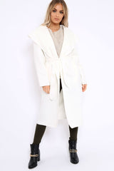 White Long Length Waterfall Belted Coat - Cindy-Coats