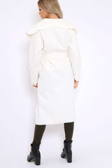 White Long Length Waterfall Belted Coat - Cindy-Coats