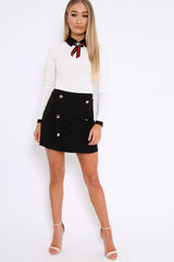 White Long Sleeved Striped Bow Bodysuit - Lashay-Bodysuits