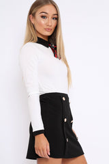 White Long Sleeved Striped Bow Bodysuit - Lashay-Bodysuits