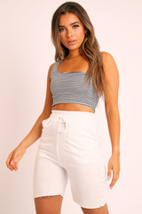 White Longline Jogger Shorts - Flonnie-Shorts