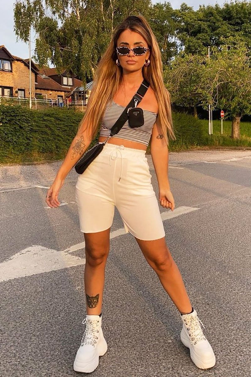 White Longline Jogger Shorts - Flonnie-Shorts