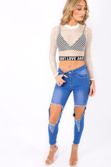 White Love Fishnet Mesh Crop Top - Dolli-Crop Tops