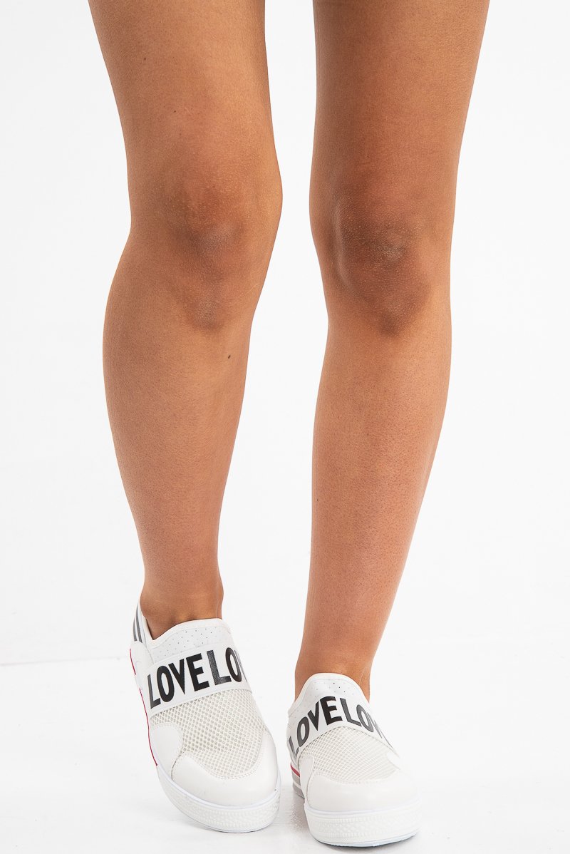 White Love Slogan Slip On Trainer - Tamra-Trainers