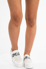 White Love Slogan Slip On Trainer - Tamra-Trainers