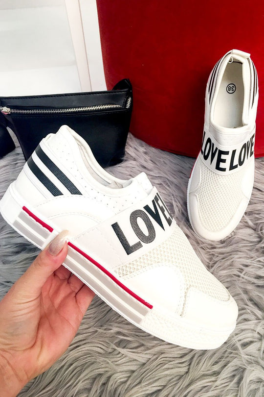 White Love Slogan Slip On Trainer - Tamra