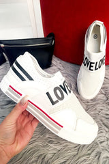 White Love Slogan Slip On Trainer - Tamra-Trainers