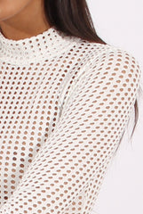 White Mesh Airtex Long Sleeve Bodysuit - Halley-Bodysuits
