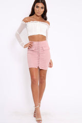 White Mesh Bardot Ruched Front Crop Top - Carlita-Tops