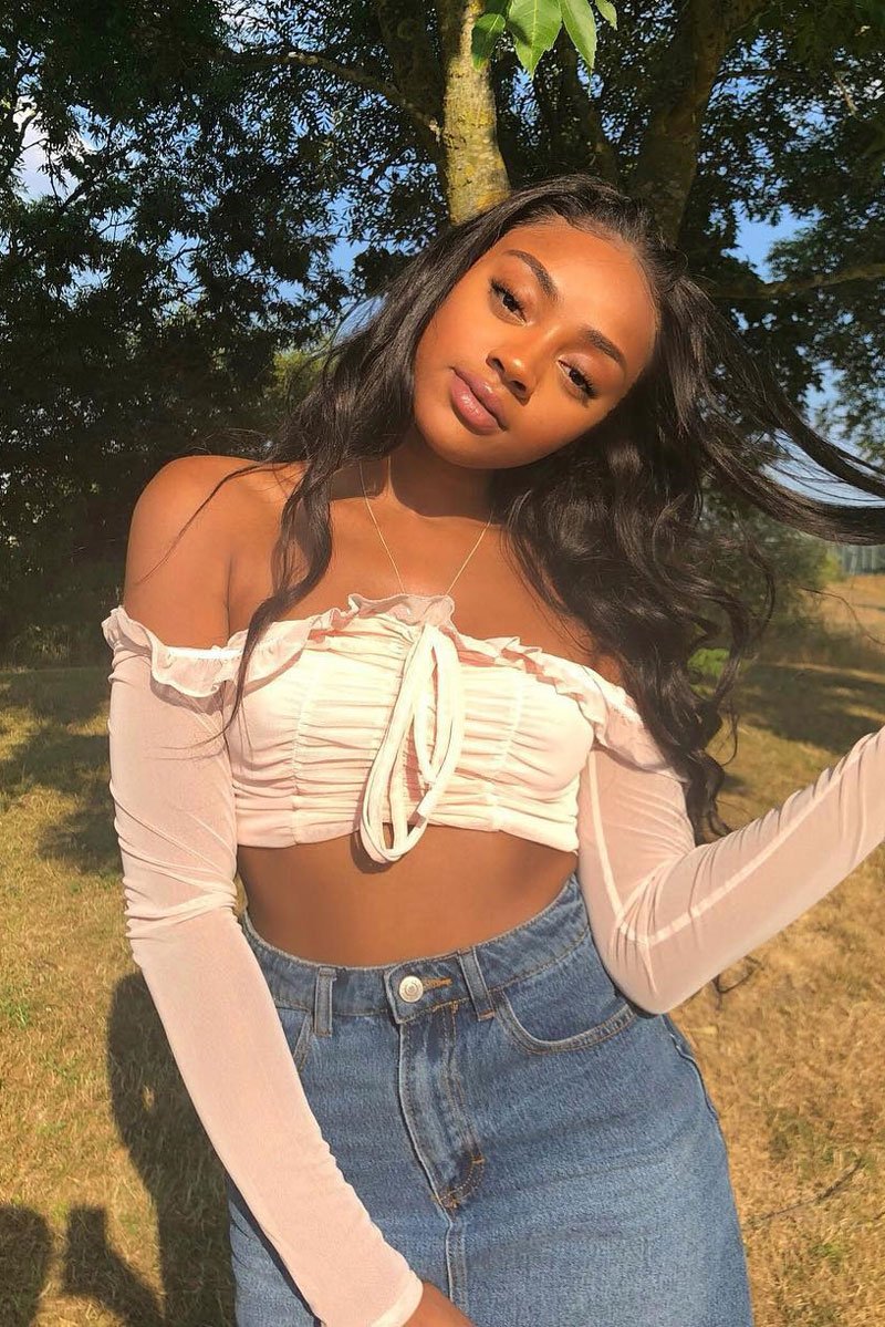 White Mesh Bardot Ruched Front Crop Top - Carlita-Tops