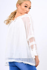 White Mesh Bardot Top - Keelie-Tops