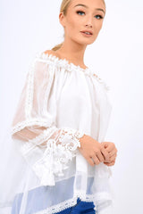 White Mesh Bardot Top - Keelie-Tops
