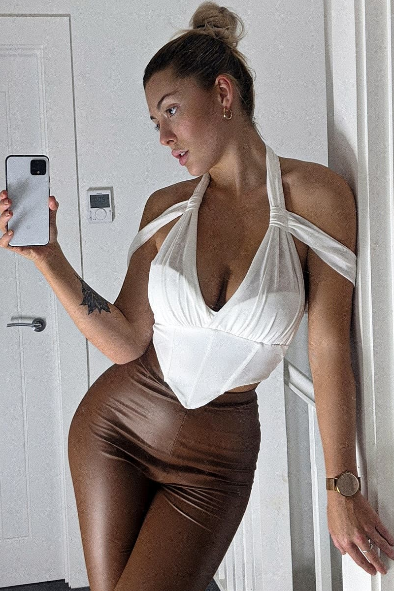 White Mesh Corset Halter Neck Crop Top - Soleen