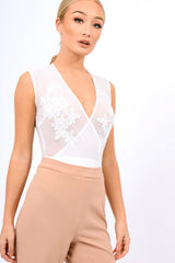 White Mesh Crochet Bodysuit - Valerie-Bodysuits