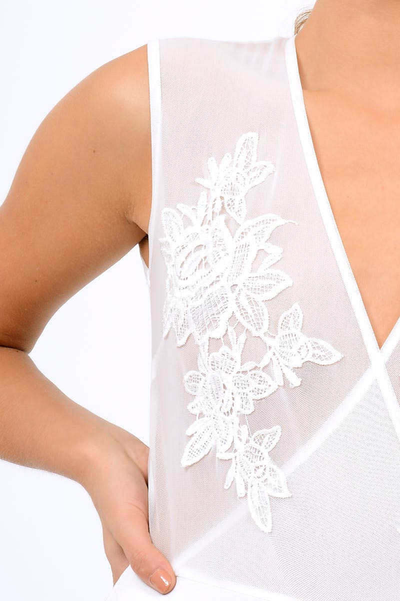 White Mesh Crochet Bodysuit - Valerie-Bodysuits