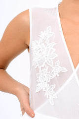 White Mesh Crochet Bodysuit - Valerie-Bodysuits