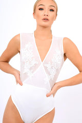White Mesh Crochet Bodysuit - Valerie-Bodysuits