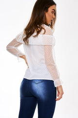 White Mesh Dotted Blouse - Jose-Blouses