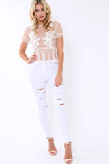 White Mesh Embroidered Top - Charlie-Tops