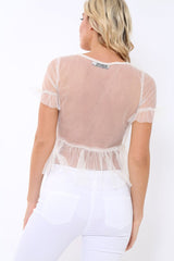 White Mesh Embroidered Top - Charlie-Tops