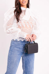 White Mesh Embroidery Design Bow Neck Blouse - Jackson-Blouse