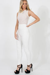 White Mesh Flocked Jumpsuit - Keira-Jumpsuits