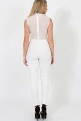 White Mesh Flocked Jumpsuit - Keira-Jumpsuits