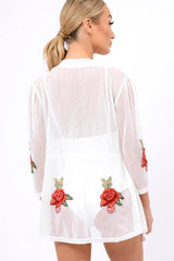 White Mesh Floral Applique Kimono - Lizzy-Jackets