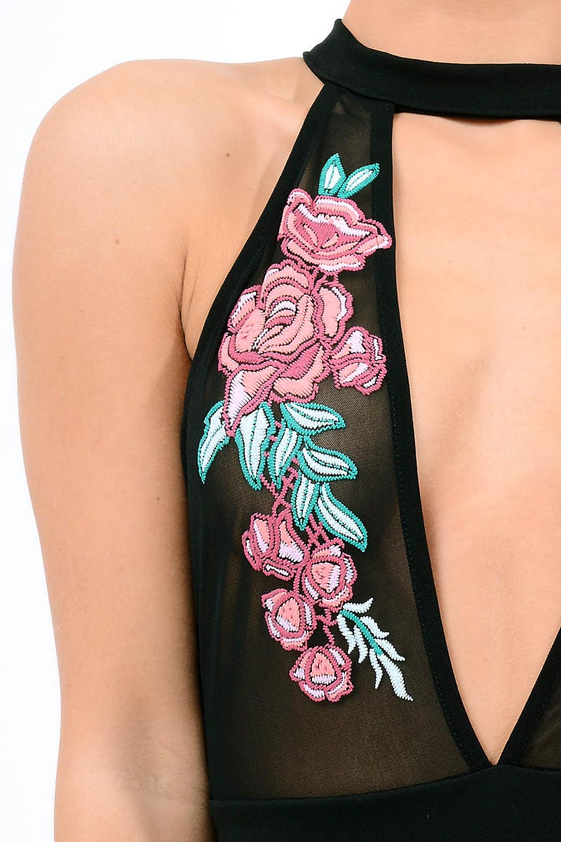 White Mesh Floral Choker Playsuit - Dior-Playsuits