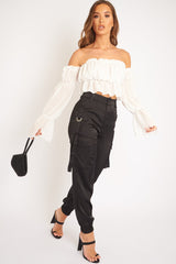White Mesh Gypsy Style Bardot Crop Top - Ammie-Tops