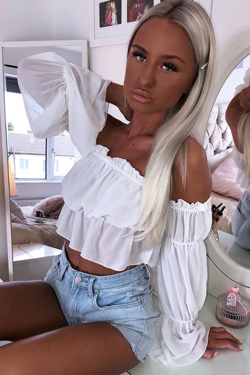 White Mesh Gypsy Style Bardot Crop Top - Ammie-Tops